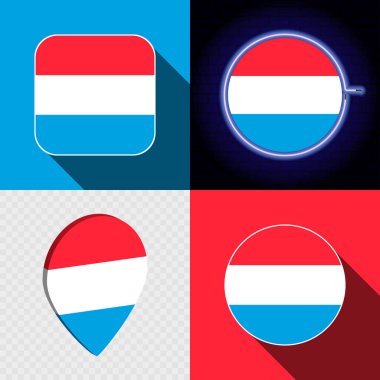 Lüksemburg 'un ulusal bayrağına sahip bir dizi modern simge.