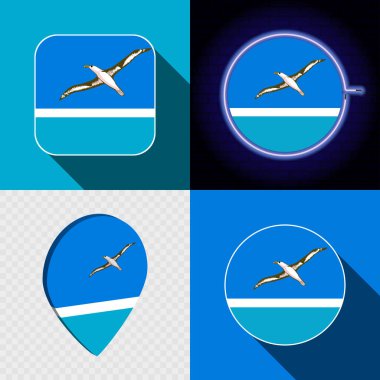 Midway Adasının ulusal bayrağına sahip bir dizi modern simge.