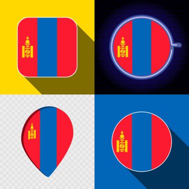 Ulusal Moğolistan bayrağına sahip bir dizi modern simge.