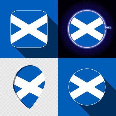 Ulusal İskoçya bayrağına sahip bir dizi modern simge.