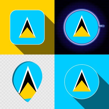 Saint Lucia 'nın ulusal bayrağına sahip bir dizi modern simge..