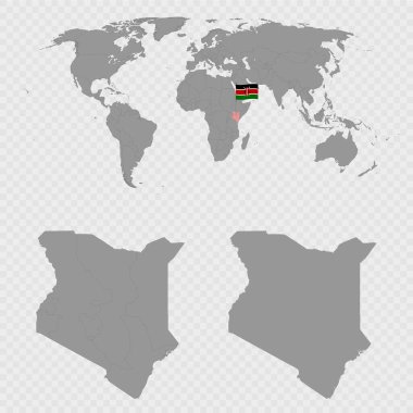 Kenya Bölgeleri Dünya Konumu ile Haritası Ayarlandı.