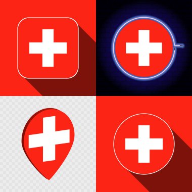 İsviçre bayrağına sahip bir dizi modern simge.