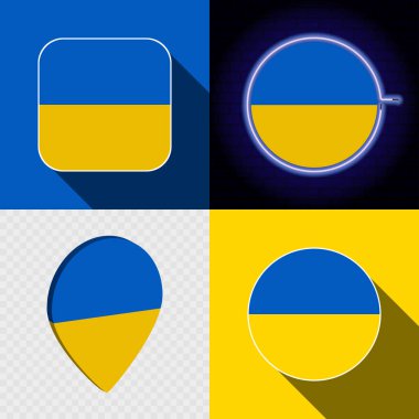 Ulusal Ukrayna bayrağına sahip bir dizi modern simge.