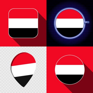 Ulusal Yemen bayrağına sahip bir dizi modern simge..
