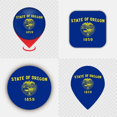 Oregon Eyaleti Bayrak Simgeleri ve Harita İğneleri.
