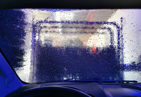 Car Care Business Automatic Car Wash Process Spray Foam Bubble — Stock Photo, Image