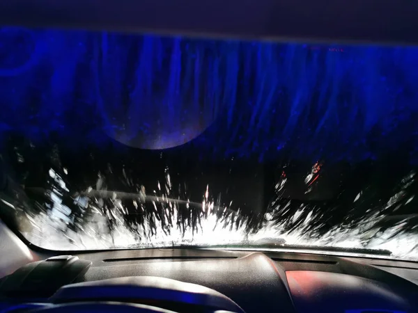 Car Care Business Automatic Car Wash Process Spray Foam Bubble — Stock Photo, Image