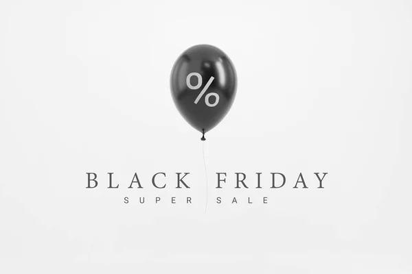 黒金曜日の販売は 白の背景に最小限の黒光沢のある風船でパーセント ミニマリストポスター 3Dレンダリング — ストック写真