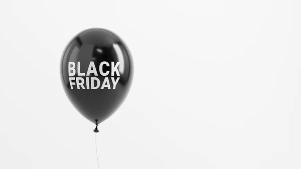 白の背景に最小限の黒光沢のある風船で黒の金曜日の販売 コピースペース ミニマリストポスター 3Dレンダリング — ストック写真