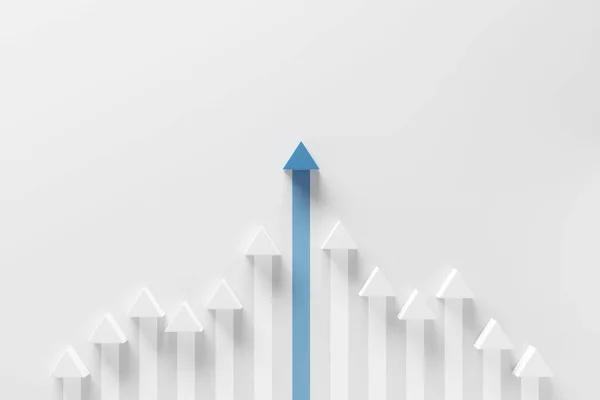 Minimal Blue Arrow Growth Success White Background Render Progress Way — Stock Photo, Image