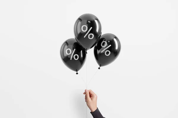 Černý Pátek Prodej Procentem Černém Lesklém Balónu Minimální Bílém Pozadí — Stock fotografie