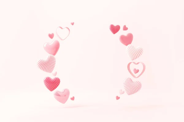 Fundo Rosa Vazio Cercado Com Símbolos Coração Amor Espaço Cópia — Fotografia de Stock