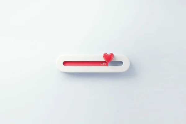 愛の読み込み進行状況バー 青の背景に赤い愛の心を持つバレンタインデーの読み込みバー 3Dレンダリング — ストック写真