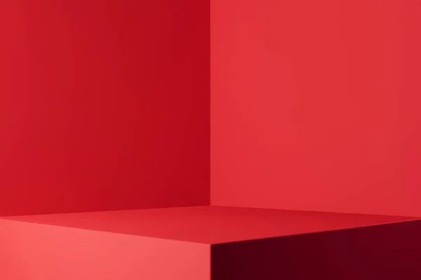 最小红色背景的圣诞情人节和中国新年 3楼的房间作为背景 产品和文字的空间 3D渲染 免版税图库照片