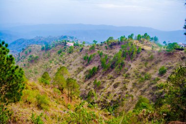 Uttarakhand 'ın Garhwal ilçesindeki güzel Yeşil Dağlar ve Lansdowne vadileri. Lansdown Güzel Tepeler. Uttrakhand tepelerindeki doğanın güzelliği.