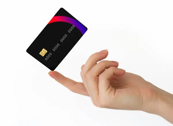 Kapalı kadın el tutuş şablon modelleme Banka kredi kartı çevrimiçi hizmet beyaz arka planda izole