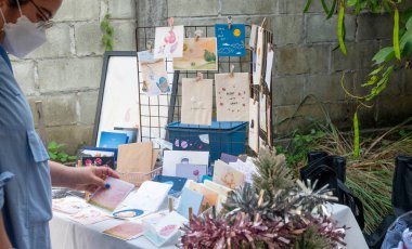 Phrae - Thailand 29 DEC 2022: Cute design washi tapes and stickers decorations being displayed at the table for sale at the craft market.
