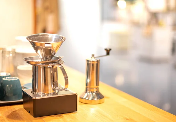 Macchina Caffè Maglia Bollire Prepara Utilizzare Servire Cliente Presso Caffetteria — Foto Stock