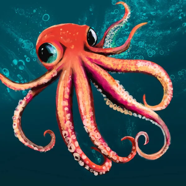 Beautiful Art Work Interior Picture Red Octopus Deep Water — Stock Photo, Image