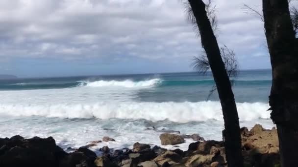 Прекрасний Вид Тихий Океан Вітряний Сонячний День Потужні Блакитні Хвилі — стокове відео