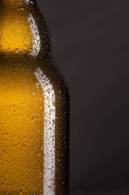 Islak, iyi soğutulmuş bir bira şişesini kapat. Seçici odak