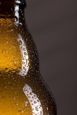 Islak, iyi soğutulmuş bir bira şişesini kapat. Seçici odak