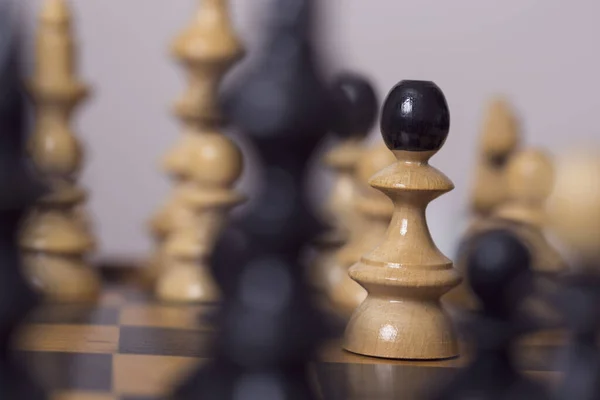 Close Wooden Chess Board Pieces Selective Focus — Stock Photo, Image