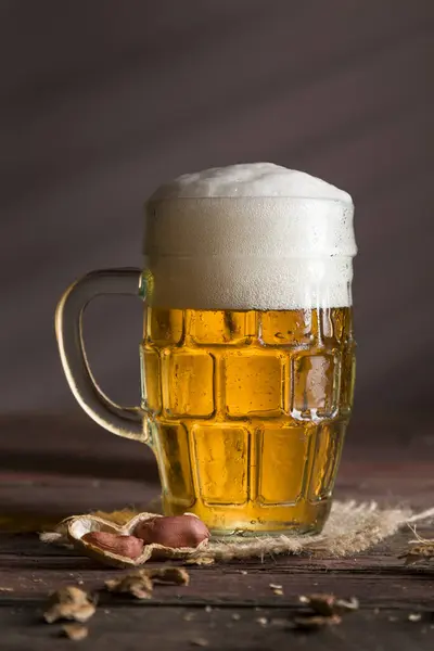 Caneca Cerveja Fria Pálida Colocada Uma Cobertura Serapilheira Com Alguns — Fotografia de Stock