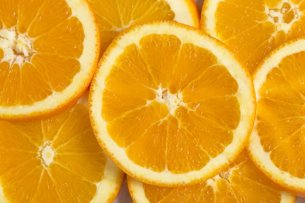 Vue Dessus Nombreuses Sections Transversales Fruits Orange Frais Concentration Sélective — Photo