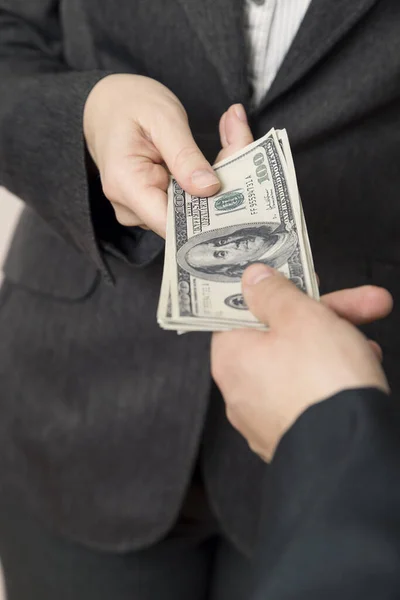 Business Woman Offering Money Bribe Selective Focus — Stock Photo, Image
