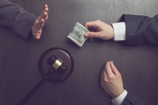 Top View Judge Refusing Bribery Money Selective Focus — Stock Photo, Image