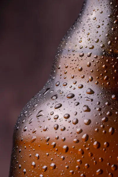 Detail Water Droplets Cold Wet Beer Bottle Dew Condensate Surface — Stock Photo, Image