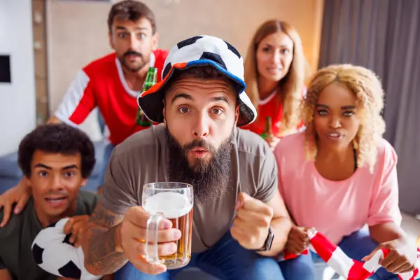 Group Friends Football Fans Having Fun Watching World Championship Game — Stock Photo, Image