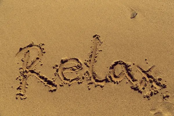 Word Relax Handwritten Sand Beach — Stock Photo, Image