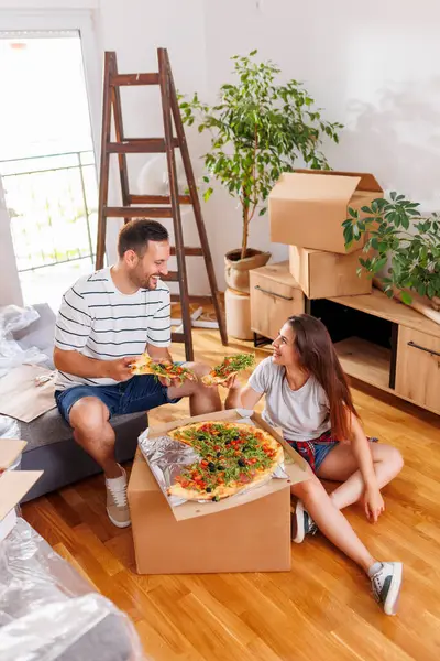 High Angle View Couple Love Moving Together Taking Lunch Break — Stock Photo, Image