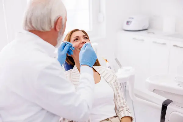 Woman Having Dental Checkup Dentist Office — Stock Photo, Image