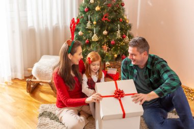 Mutlu aile Noel 'i evde birlikte geçirir, Noel hediyelerini açarken eğlenir.