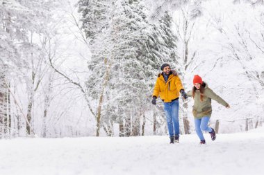 Çiftler kış tatillerini dağlarda el ele tutuşarak ve karda koşarak geçiriyorlar.