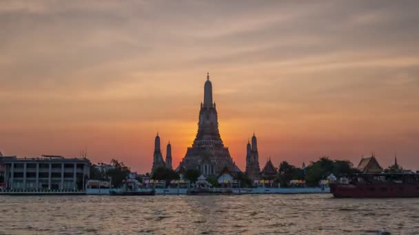 Time Lapse Wat Arun Ratchawararam Temple Dawn Sunset One Famous — Wideo stockowe