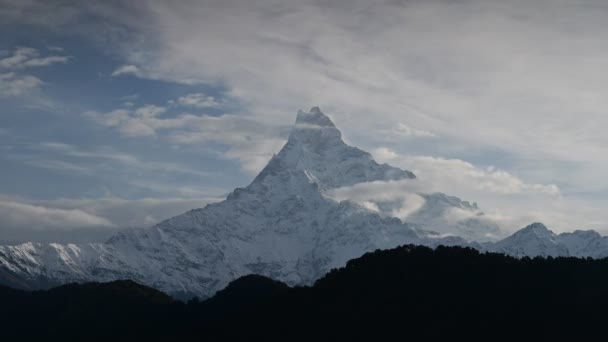 Machapuchare Nin Güzel Dağ Manzarası Ndaki Zaman Atlaması Veya Pokhara — Stok video
