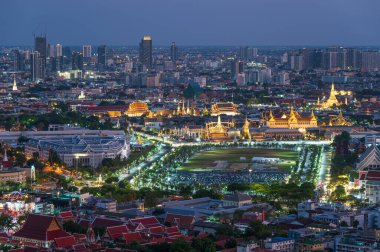 Sanam Luang ve Büyük Saray 'ın havadan görünüşü, Tayland' ın Bangkok şehrinin tarihi ve ünlü yeri.