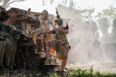 Pantomim (Khon) Wat Ma Hea Yong, Ayutthaya, Tayland 'da Ramakien' den (Ramayana) geleneksel Tayland klasik maskeli oyun sahneleridir.