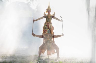 Pantomim (Khon) Wat Ma Hea Yong, Ayutthaya, Tayland 'da Ramakien' den (Ramayana) geleneksel Tayland klasik maskeli oyun sahneleridir.