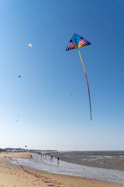 Çeşitli uçurtma Uçurtma Festivali mavi gökyüzünde uçan.