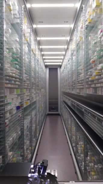 Pharmacy Storage Room Robot Hand Arranging Store Out Drugs Pharmacy — Video