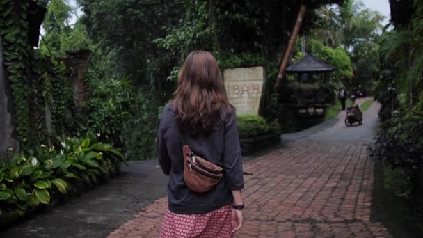 Woman Walking Back Streets Ubud Bali Indonesia High Quality Fullhd — Stock Video