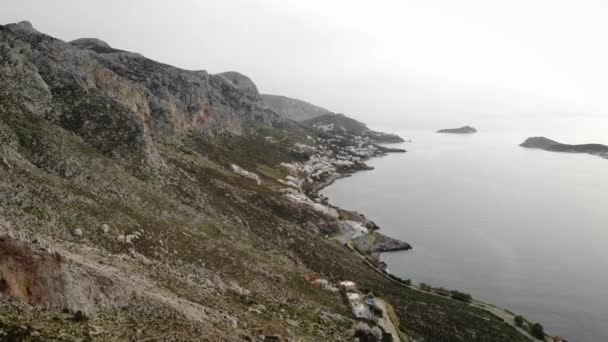 Vista Aérea Del Dron Isla Kalymnos Con Aldeas Costa Porciones — Vídeo de stock