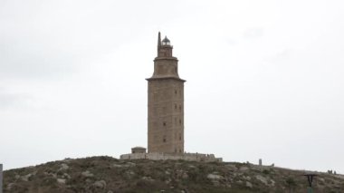 Herkül Kulesi La Coruna şehrinde, Galiçya, İspanya. Yüksek kalite 4k görüntü