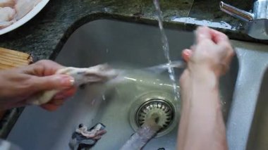 Ev hanımı evde balık güveci pişiriyor. Yüksek kalite 4k görüntü